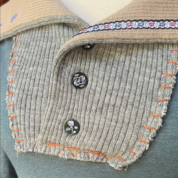 Free People Blue and Cream Cowl Neck Sweater - Picture 4 of 11